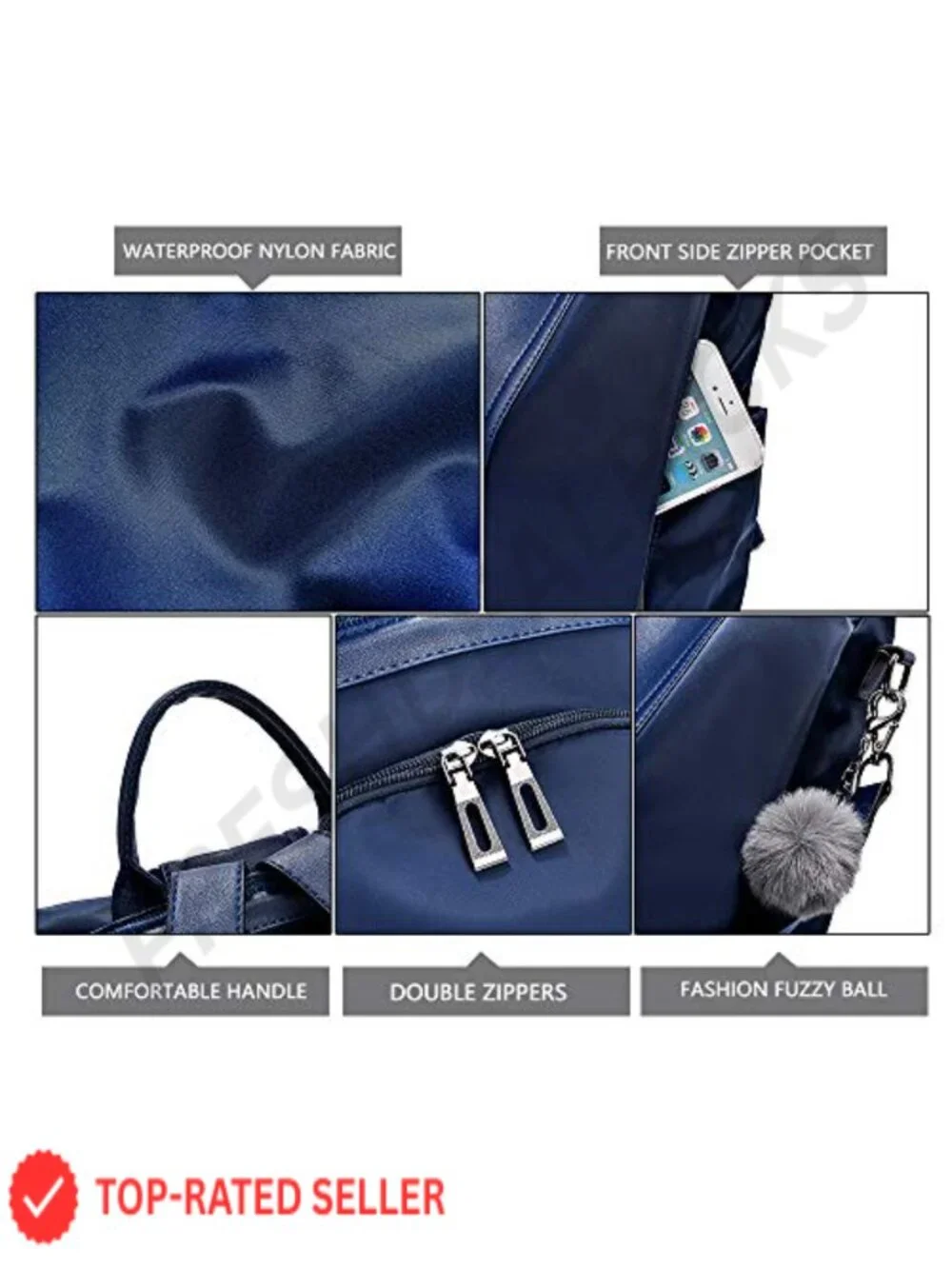 Anti-theft Waterproof Nylon Backpack Purse with USB Port